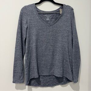 Blueish Gray V-Neck Long Sleeve Top